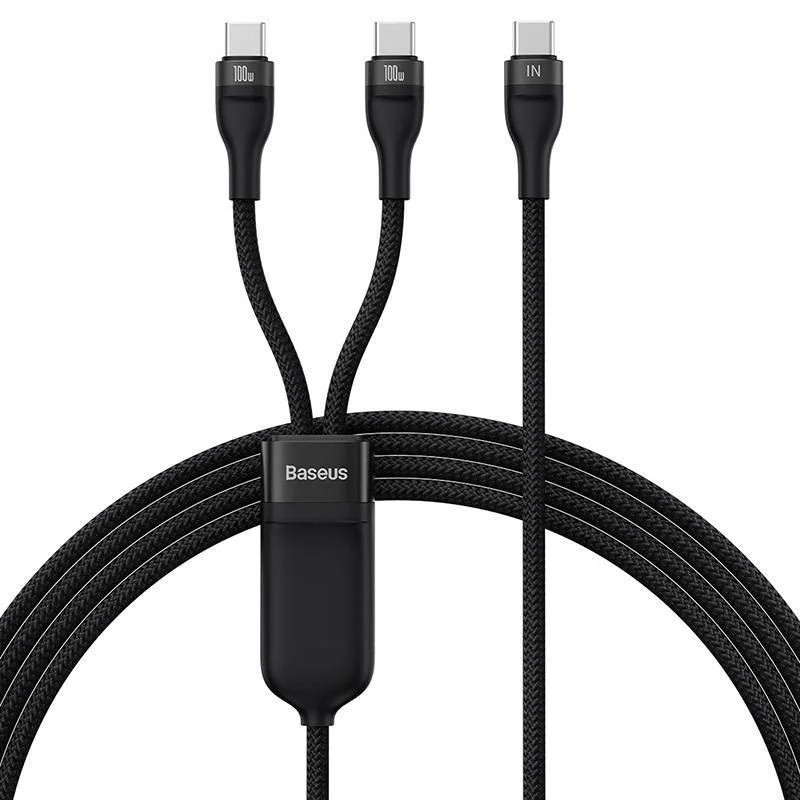 کابل 2 در 1 باسئوس Usb C - Usb C مدل Baseus Flash Series Ⅱ One-for-Two Fast Charging Cable Type-C to C+C توان 100 وات و طول 1.5 متر