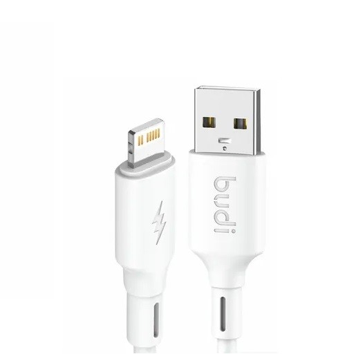 کابل شارژ ‌USB به لایتنینگ بودی مدل Budi DC256L10W جریان 2.4 آمپر طول 1 متر
