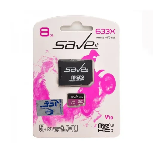 کارت حافظه میکرو اس دی سیو ایت مدل Save it MicroSD HC CL10 U1 633X UHS-I V10 ظرفیت 8 گیگابایت