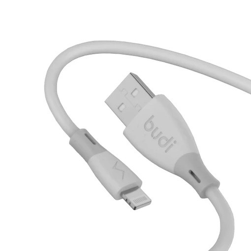 کابل شارژ سیلیکونی USB به لایتنینگ بودی مدل Budi DC202L12W طول 1.2 متر
