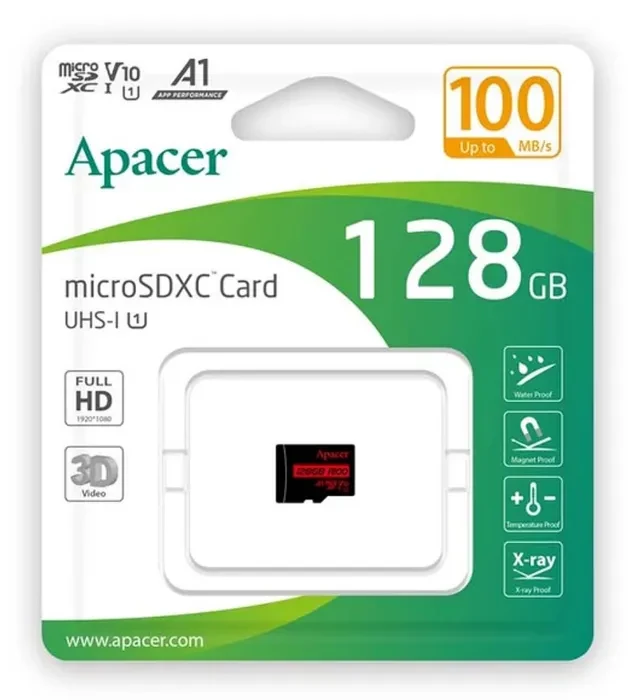 کارت حافظه میکرو اس دی اپیسر مدل MicroSD XC CL10 U1 UHS l V10 A1 W/0 R100 ظرفیت 128 گیگابایت