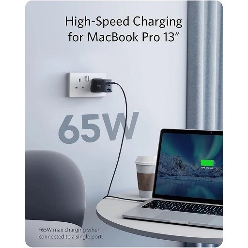 شارژر دیواری انکر مدل A2667 با یک خروجی USB و دو خروجی USB-C توان 65 وات