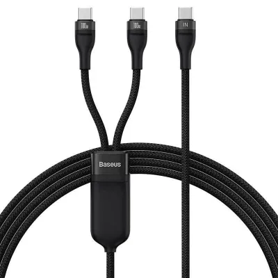 کابل 2 در 1 باسئوس Usb C - Usb C مدل Baseus Flash Series Ⅱ One-for-Two Fast Charging Cable Type-C to C+C توان 100 وات و طول 1.5 متر