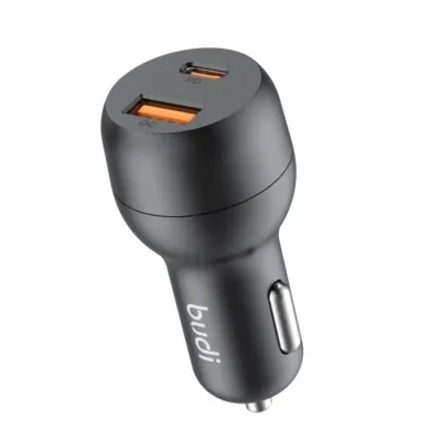 شارژر فندکی بودی مدل Budi CC108TB با خروجی USB و USB-C و توان 38 وات