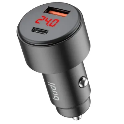 شارژر فندکی بودی مدل Budi CC601B با خروجی USB و USB-C و توان 30 وات