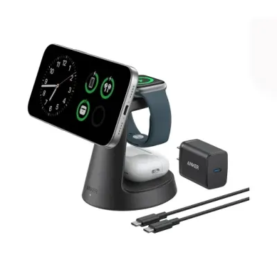 شارژر بی سیم انکر مدل Anker MagGo Wireless Charging Station 3-in-1 Qi2 B25M4 توان 15 وات