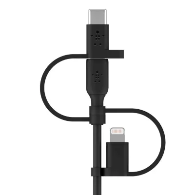 کابل شارژ سریع 1 به 3 بلکین CAC001bt1MBK تبدیل USB-A به لایتنینگ، USB-C و Micro-USB