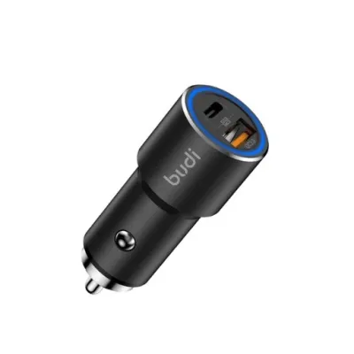شارژر فندکی بودی مدل Budi CC628TQB با خروجی USB و USB-C و توان 36 وات