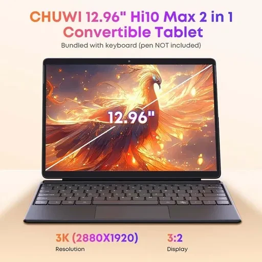 لپ تاپ هیبریدی 12.96 اینچی چووی مدل Hi10 Max CWI639 N150 512GB M.2 RAM 12GB DDR5