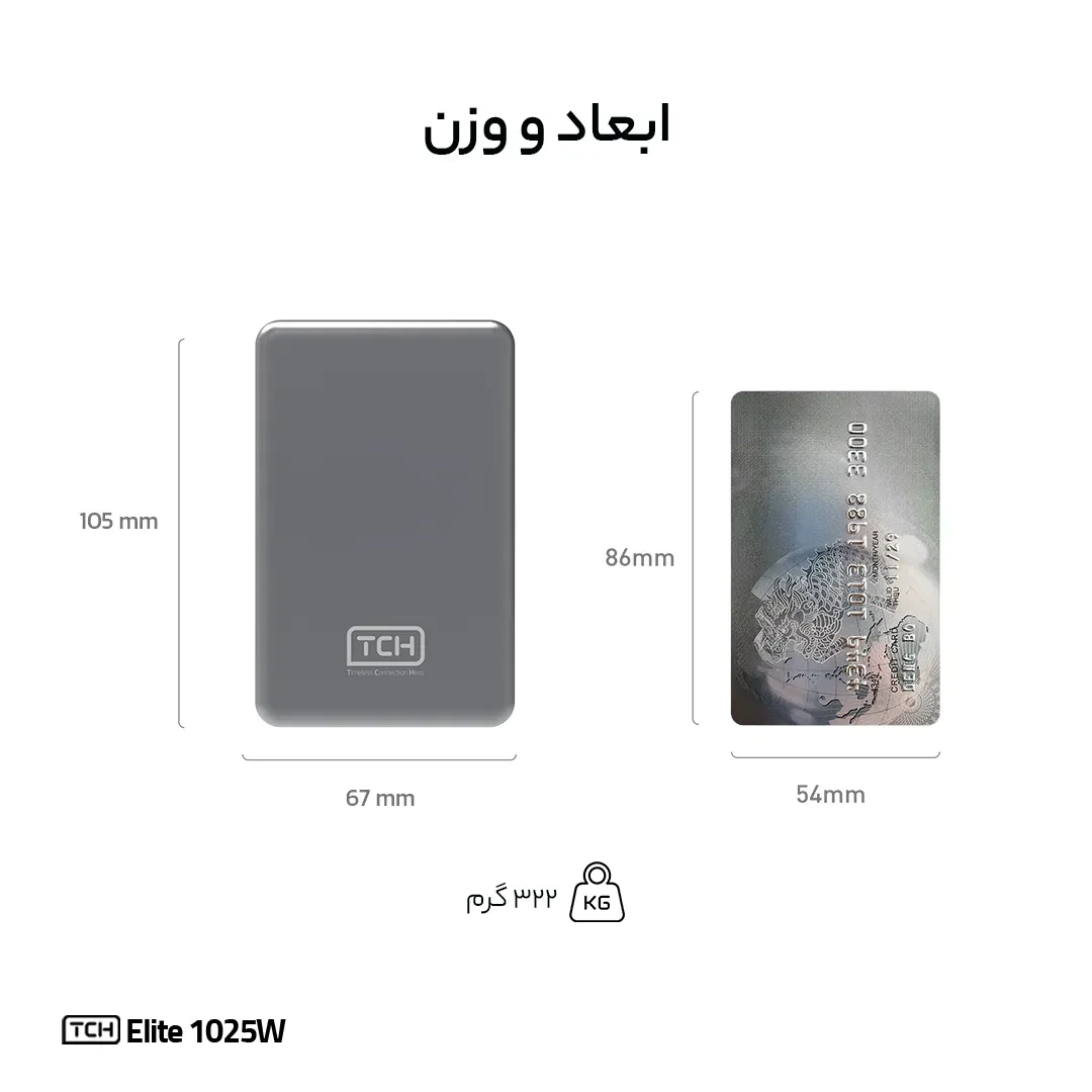 پاوربانک تی سی اچ Elite 1025W توان 25 وات و ظرفیت 10000 میلی آمپر ساعت