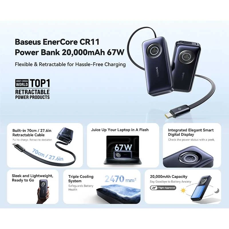 پاوربانک باسئوس Enercore CR11 E0027H00 توان 67 وات ظرفیت 20000 میلی آمپر ساعت