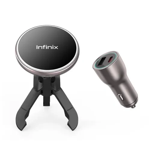 پایه نگهدارنده موبایل و شارژر بی سیم اینفینیکس Wireless Charger XMC02 Car به همراه شارژر فندکی