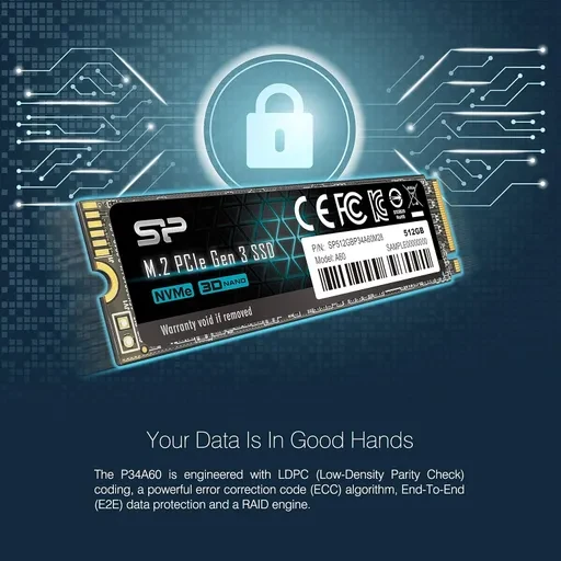 حافظه اس اس دی اینترنال سیلیکون پاور مدل A60 ظرفیت 512 گیگابایت رابط NVMe فرم فکتور M.2
