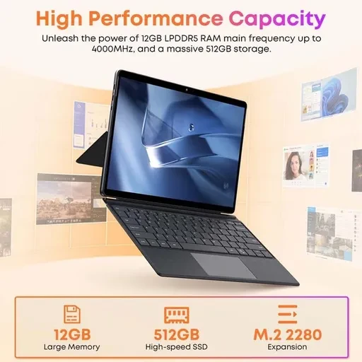 لپ تاپ هیبریدی 12.96 اینچی چووی مدل Hi10 Max CWI639 N150 512GB M.2 RAM 12GB DDR5