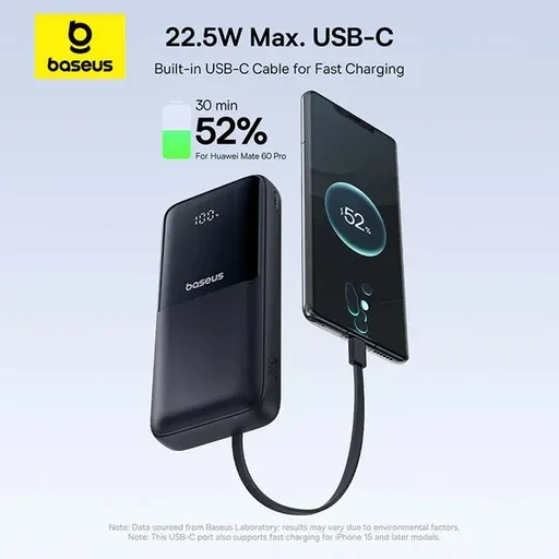 پاوربانک باسئوس Lipow Dual Cable توان 22.5 وات و ظرفیت 20000 میلی آمپر ساعت
