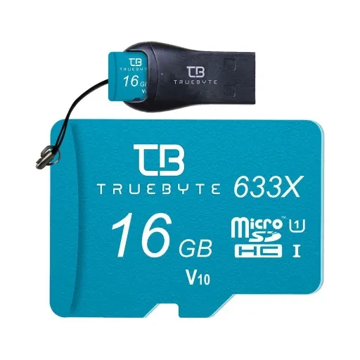 کارت حافظه میکرو اس دی تروبایت مدل Truebyte 633X MicroSD HC V10 Class 10 UHS-I U1 W/A ظرفیت 16 گیگابایت به همراه کارت خوان