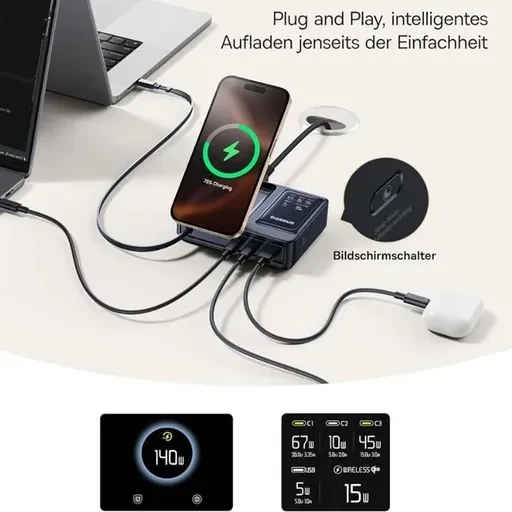 شارژر رومیزی باسئوس Nomos 5in1 Qi2 توان 140 وات