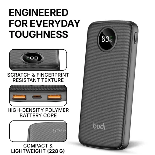 پاوربانک بودی مدل Budi PB820B1 ظرفیت 10000 میلی آمپر ساعت و توان 22.5 وات
