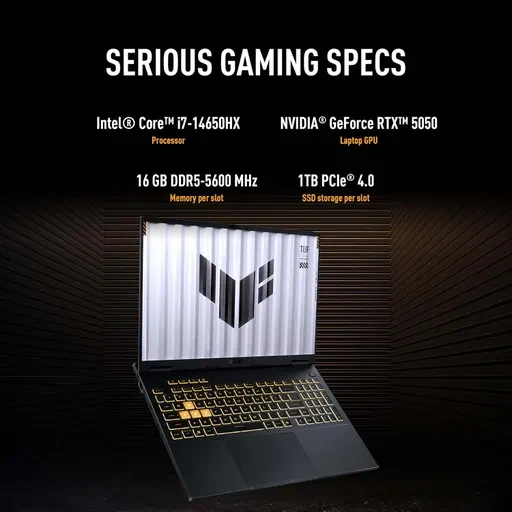 لپ تاپ 16 اینچی ایسوس مدل TUF Gaming F16 FX608JHR RV057W i7 14650HX 16GB 512GB SSD 8GB RTX5050 WUXGA Win