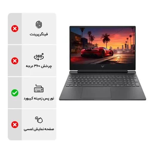 لپ تاپ گیمینگ 15.6 اینچی اچ پی Victus Gaming 15 FA2082WM Core i5 13420H 16GB RAM DDR۴ 512GB SSD RTX 4050 6GB IPS Win