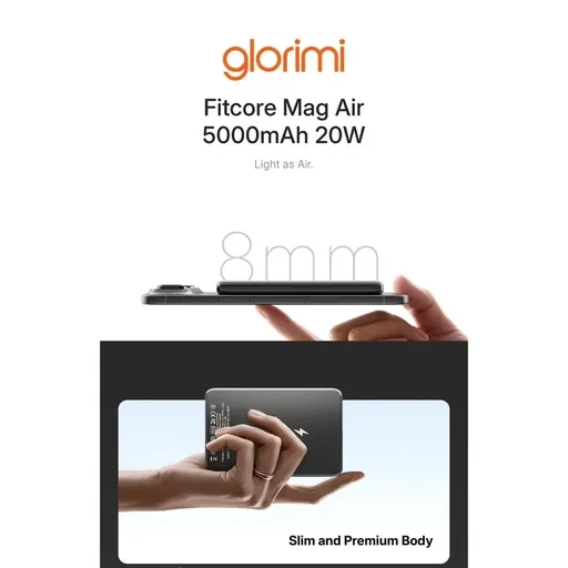 پاوربانک گلوریمی FitCore Mag Air توان 20 وات و ظرفیت 5000 میلی‌ آمپر ساعت